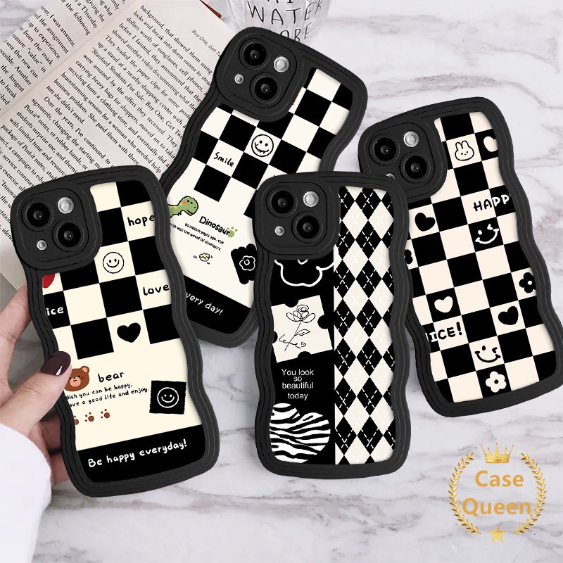 Casing Pasangan Tepi Bergelombang Untuk Infinix Hot12 9 11 10 Play Hot10 10T 10S 10S NFC 11s 9 10 Lite Note8 Smart 56 Plus Papan Catur Love Hati Bunga Beruang Dinosaurus Lucu Smiley Soft Cover