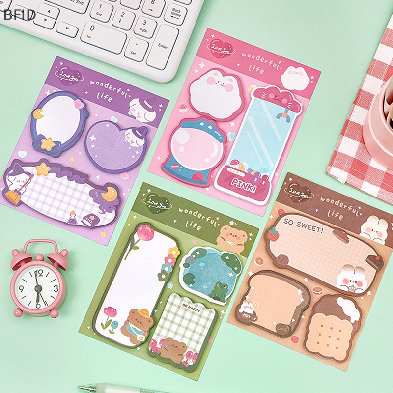 [BFID] Kawaii Kartun Strawberry Rabbit Bear Sticky Notes Memo Pad Lucu Pesan N Waktu Lengket Alat Tulis Kantor Pasokan Jurnal Planner [ID]