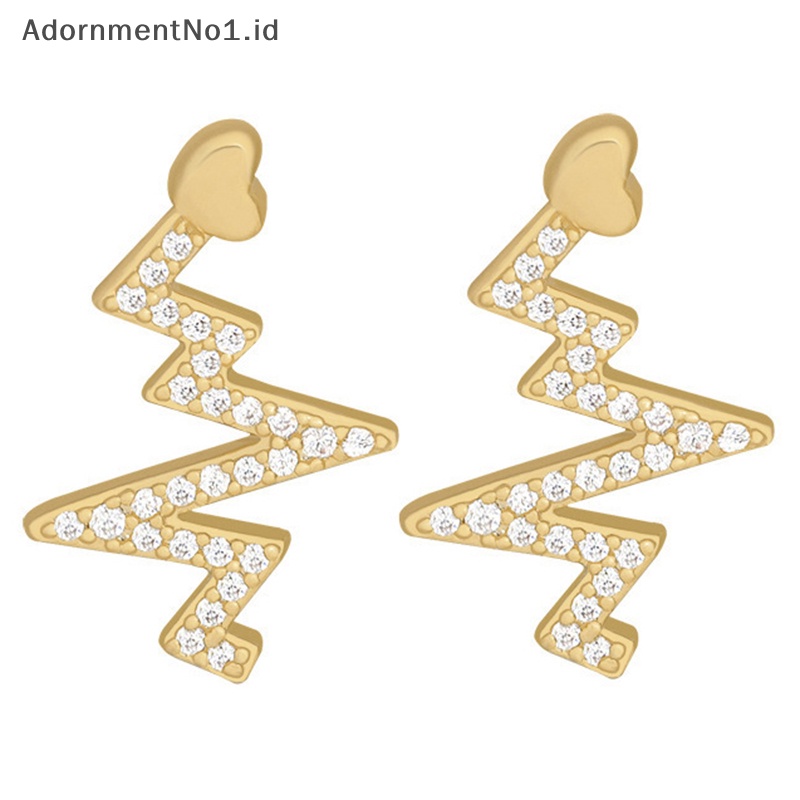 [AdornmentNo1] Wanita kreatif jantung elektrokardiogram Stud Earrings korea serbaguna berlian imitasi detak jantung anting baru Fashion perhiasan