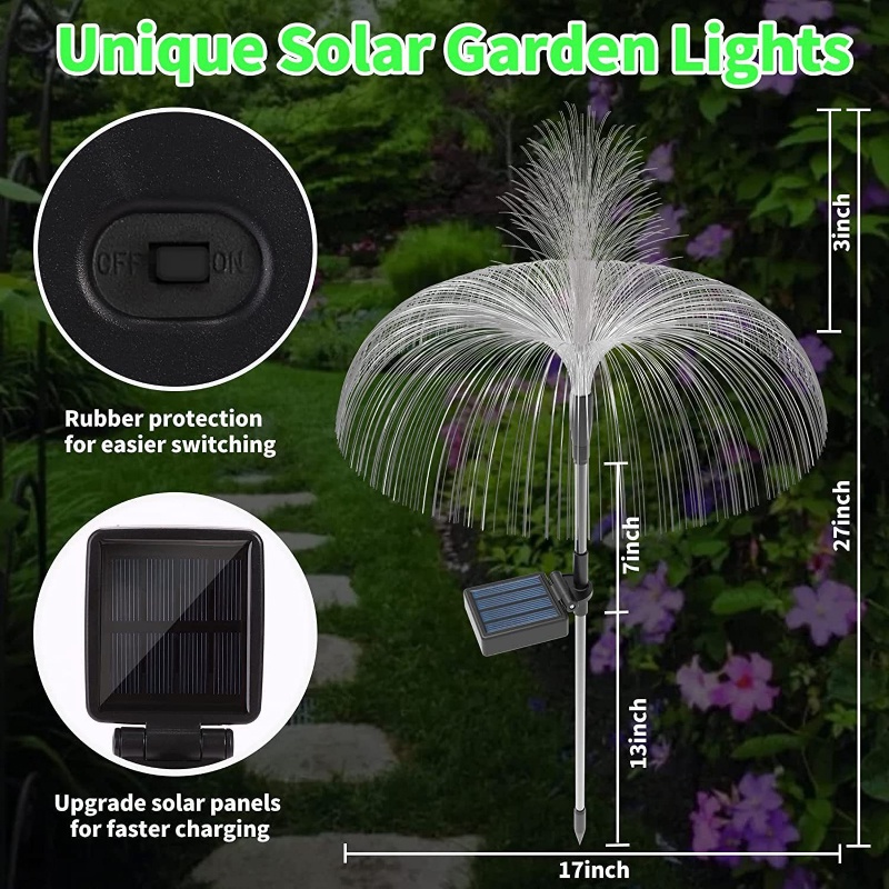 Creative Solar Powered Colorful Double Layers Jellyfish Light/ Colour Change Glowing Reeds Fibre Optic Lamp/ Outdoor Garden Decorative Landscape Lights