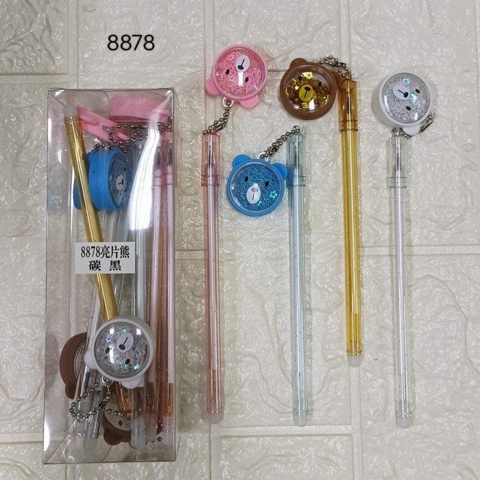 

pen gel gantungan kepala bear gliter isi 12 GLY79