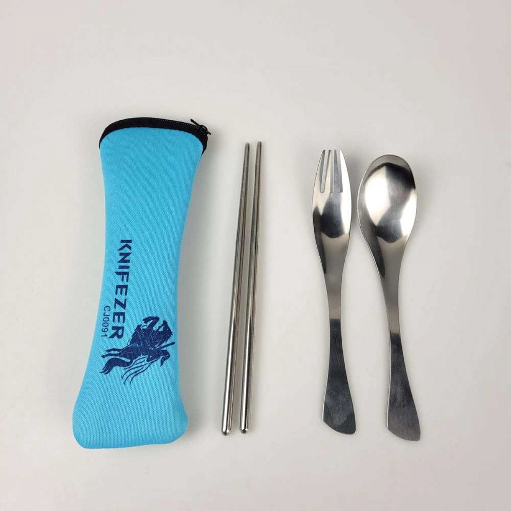 KNIFEZER Set Alat Makan Sendok Garpu Sumpit Cutlery with Pouch