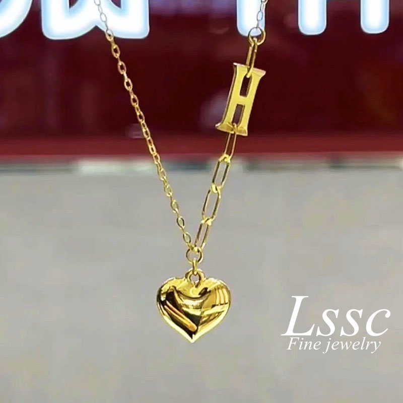 Kalung Titanium Anti Karat Hati Huruf H Aesthetic Korea Cantik Emas 18K Aksesoris Wanita Perhiasan Fashion