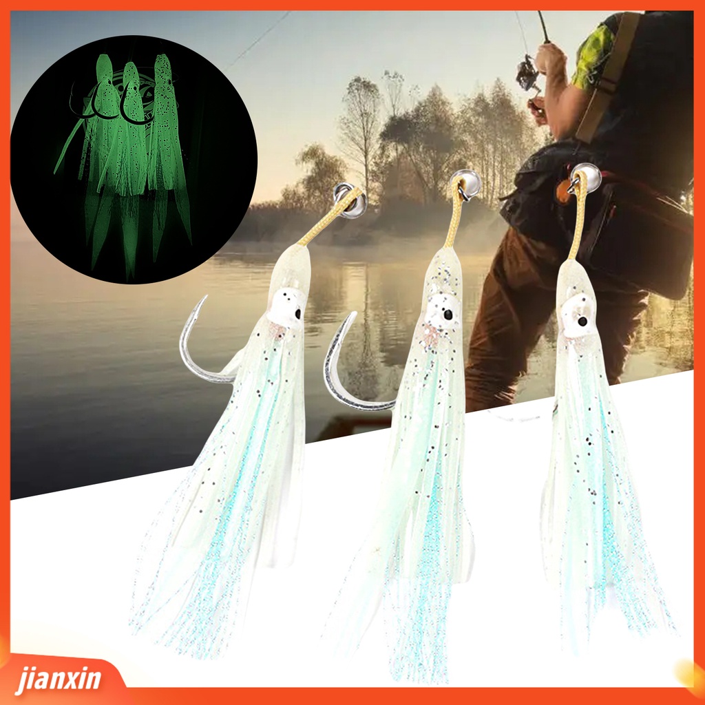 (In Stock) 3 Pcs Memancing Kait Fleksibel Simulasi Tinggi Berduri PVC Lembut Bercahaya Gurita Umpan Cumi Rok Jigging Kait Memancing Laut