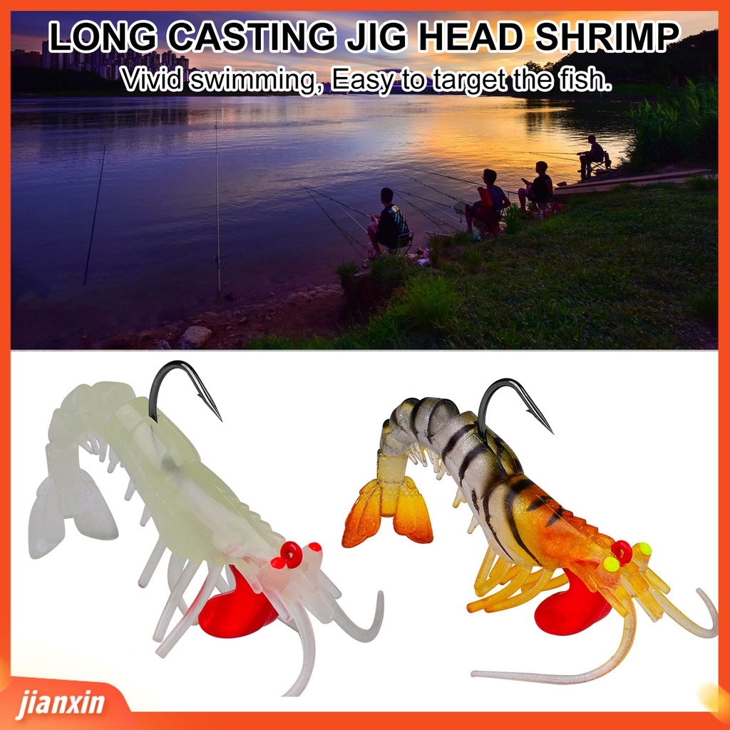 (In Stock) 7.3 /10 /13.5cm Umpan Udang Kait Tajam Simulasi Mata Bercahaya Realistis Umpan Jalan Udang Bercahaya Memancing Luar Ruangan