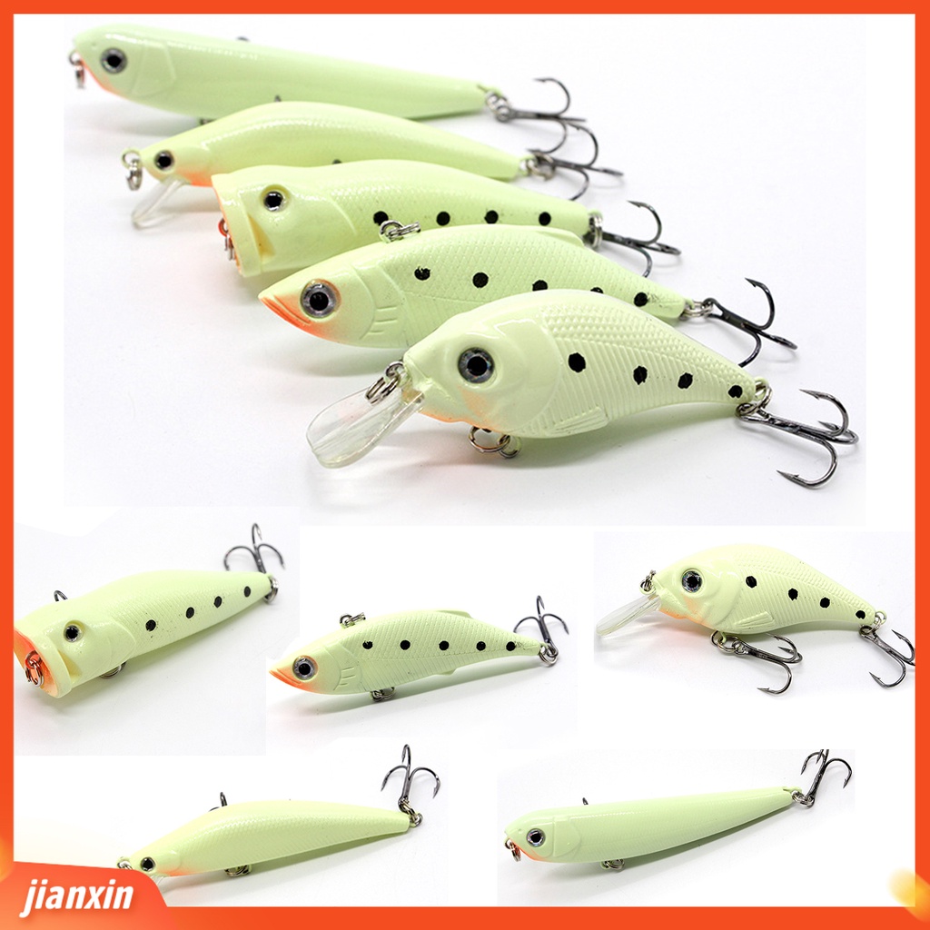 (In Stock) 5 Pcs Malam Memancing Umpan Kit Bercahaya Buatan Wobblers Umpan Keras Tackle