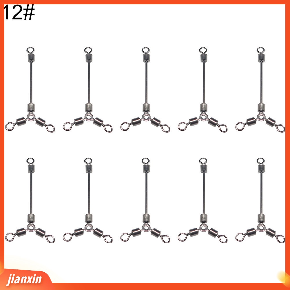 (In Stock) 10Pcs Konektor Pancing Panjang Rolling Swivel Stainless Steel 3arah Putar Laut