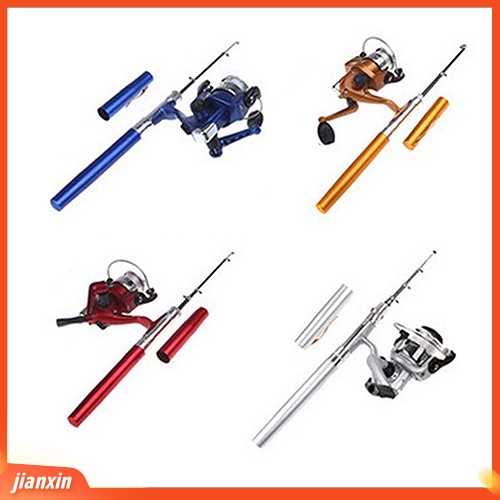 (In Stock) Tiang Tongkat Spinning Ikan Bentuk Pulpen Mini Teleskopik Dengan Gulungan Pancing