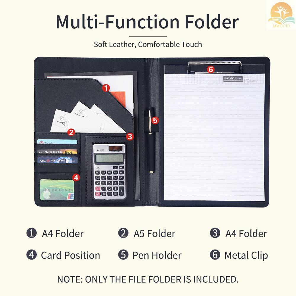 In Stock A4 Multi-Fungsional File Folder PU Kulit Bisnis Padfolio Kertas Dokumen Penyimpanan Organizer Untuk A4/A5 Dokumen Kartu Nama Kartu Kredit