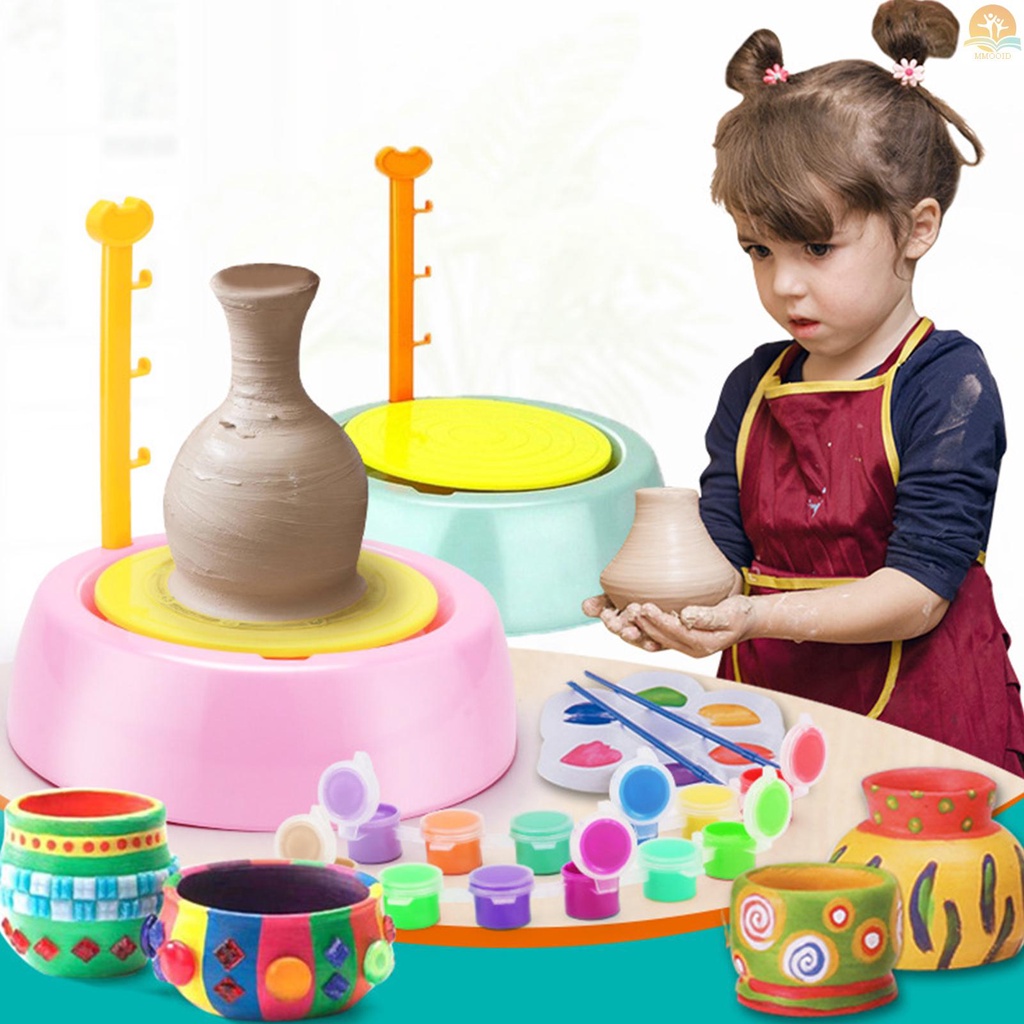 In Stock Pottery Wheel Set Mesin Roda Keramik Elektrik Dengan Clay Paintbrushes Palette Alat Pahat 12warna Cat Kerajinan Tangan DIY Seni Dan Kerajinan Hadiah Edukasi