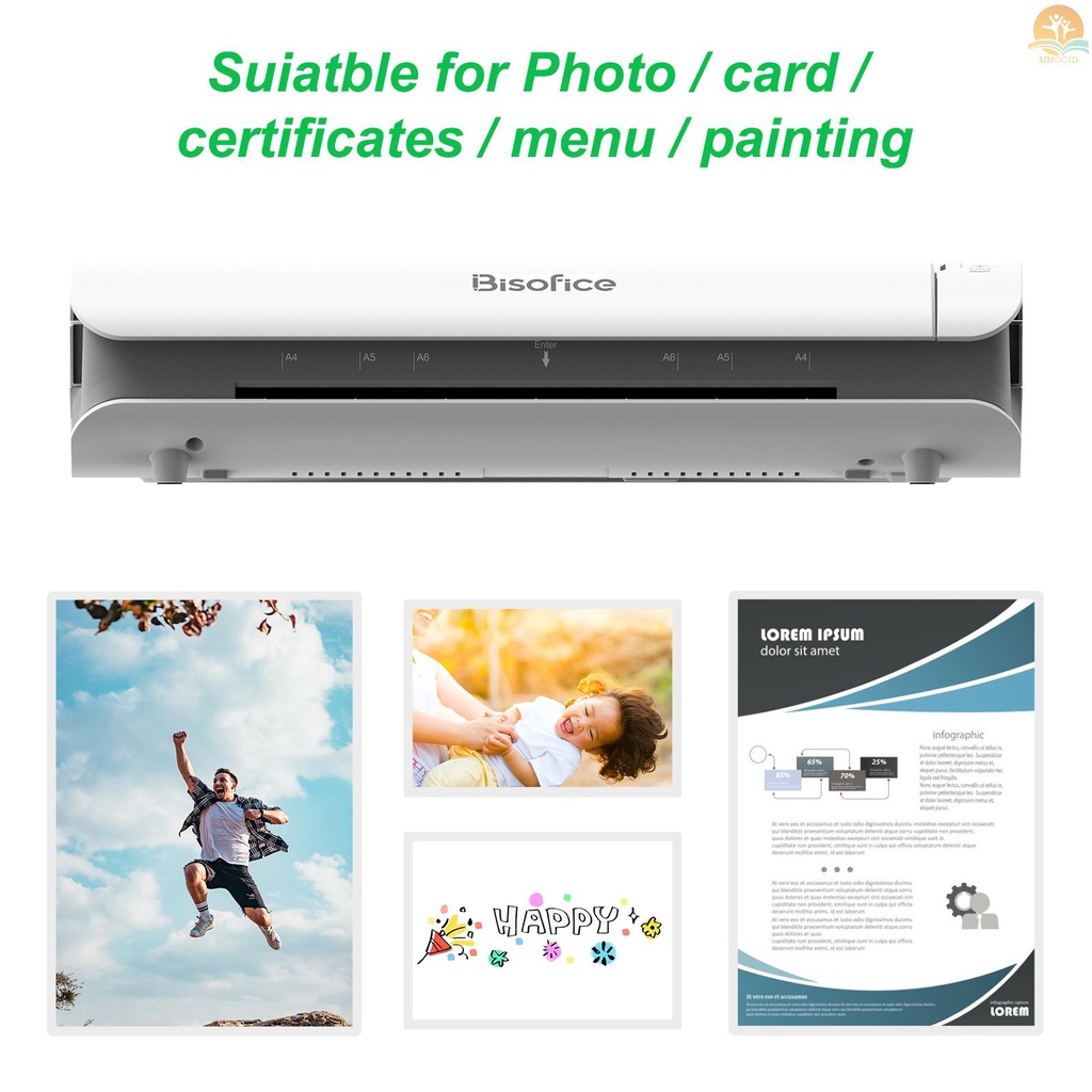 In Stock Bisofice SL988 Set Mesin Laminator Desktop Ukuran A4 6IN1 Laminasi Panas Dan Dingin Multifungsi 2 Sistem Rol Lebar 9inci Max Dengan Pemotong Kertas Trimmer Rounder Hole