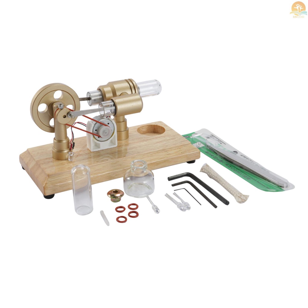 In Stock Hot Air Stirling Mesin Generator Listrik Model Motor Dengan Lampu LED Flywheel Design Percobaan Sains Dengan Dasar Kayu DIY Edukasi Mainan Untuk Guru Dewasa Anak Scho