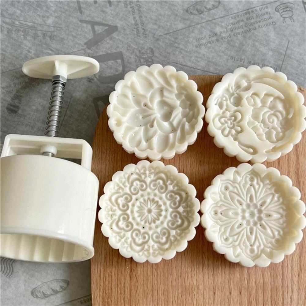 Cetakan Mooncake Bunga Bentuk Ma'amoul Plastik, Cetakan Mooncake Bunga Bentuk Ma'amoul Plastik, Oriental 150g Flower Shaped Hand Pressed Kitchen