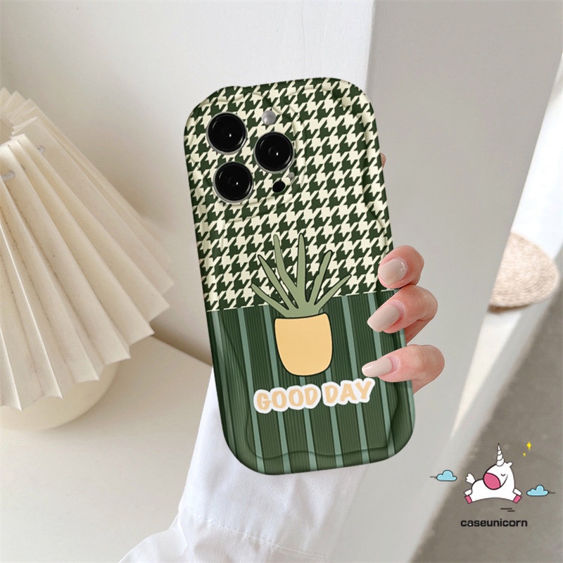 Fashion Casing Ponsel Tepi Melengkung Bergelombang 3D Untuk Infinix Hot12 10 30 8 11 20 9 Bermain Panas 30i 8 9 10Lite Note12 4G 12 G96 Pola Kisi Tanaman Pot Segar Kaktus Lembut Tpu Penutup Belakang