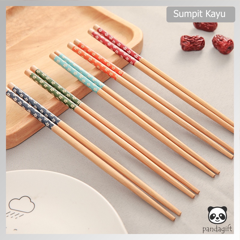 Sumpit Kayu Motif Bunga / Sumpit Kayu / Sumpit Kayu Bambu Motif Hiasan Bunga / Sumpit Makan Food Grade - GG0259