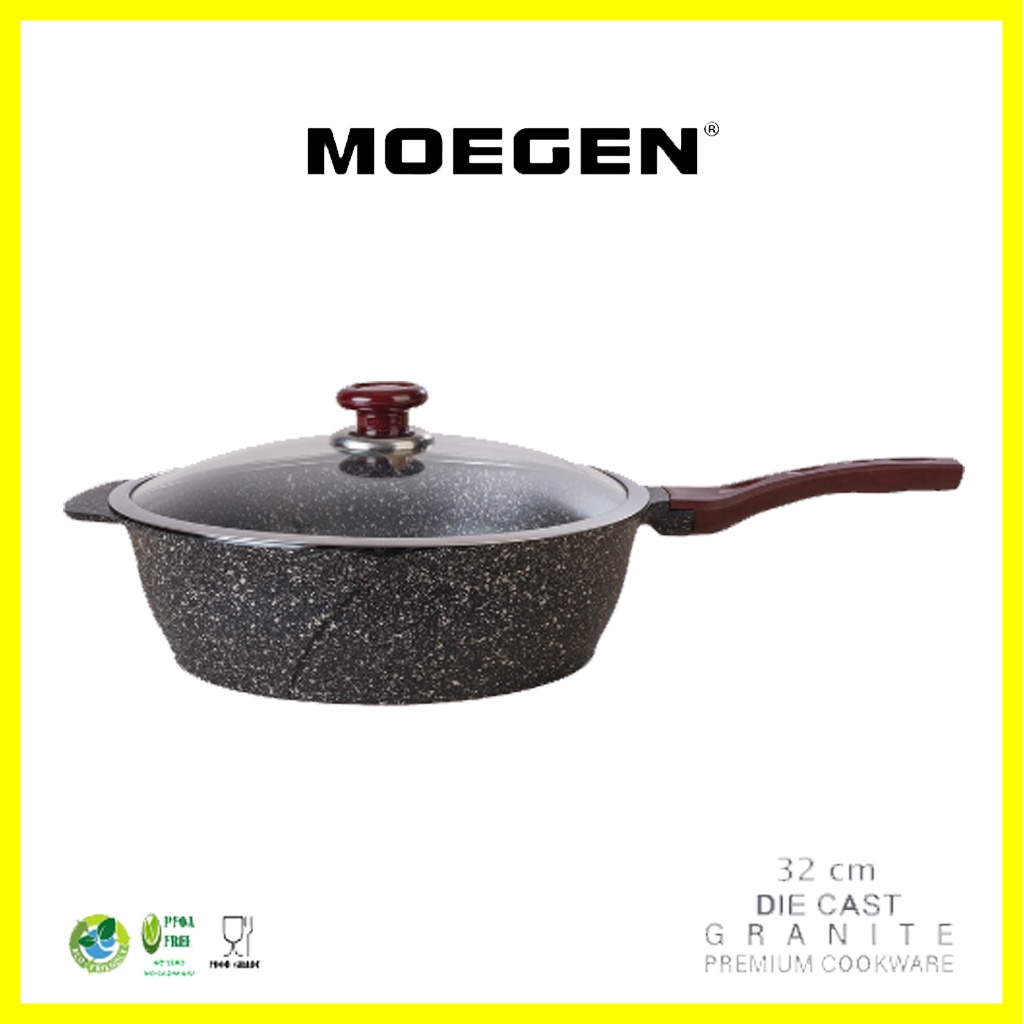 MOEGEN PANCI WOK DEEP FRYER Panci Wajan Moegen Wok Pan 32cm Granite Original + Tutup Kaca