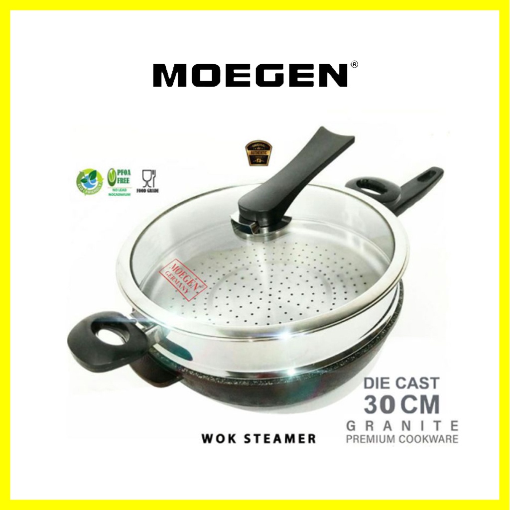 MOEGEN PANCI WOK DEEP FRYER Wok Pan Moegen Panci Wajan Moegen Steamer 30cm Marble Coating Wajan Deng