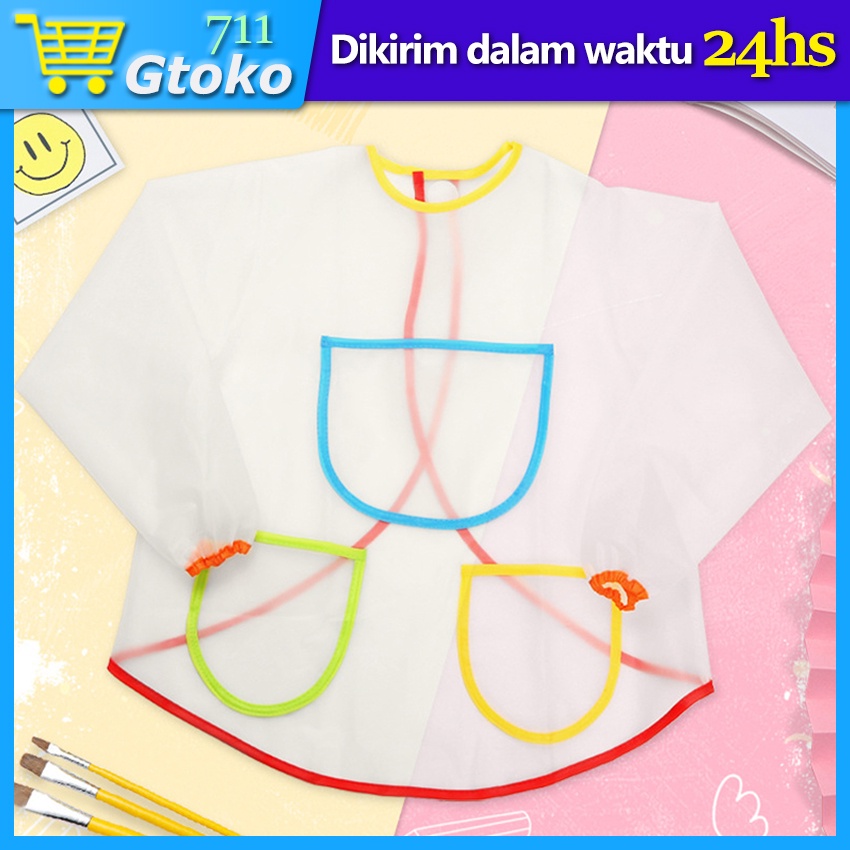Apron Lukis Anak Lengan Panjang Baju Slaber Makan Bayi Waterproof Apron Celemek Makan Anti Air