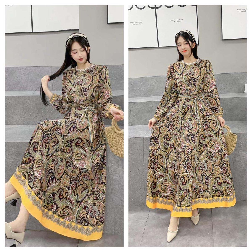 DRESS WANITA MAXI ESTILO DRAGON YELLOW IMPORT BKK BANGKOK
