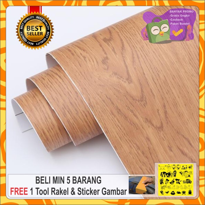 stiker motif serat kayu warna coklat muda/wallpaper dinding motif