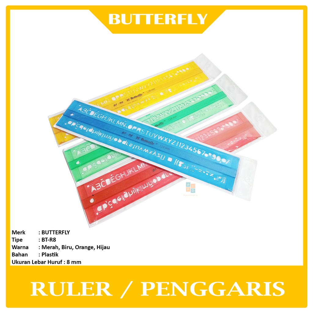 

BUTTERFLY - Penggaris Sablon Mal Huruf 8mm BT-R8 - Pcs