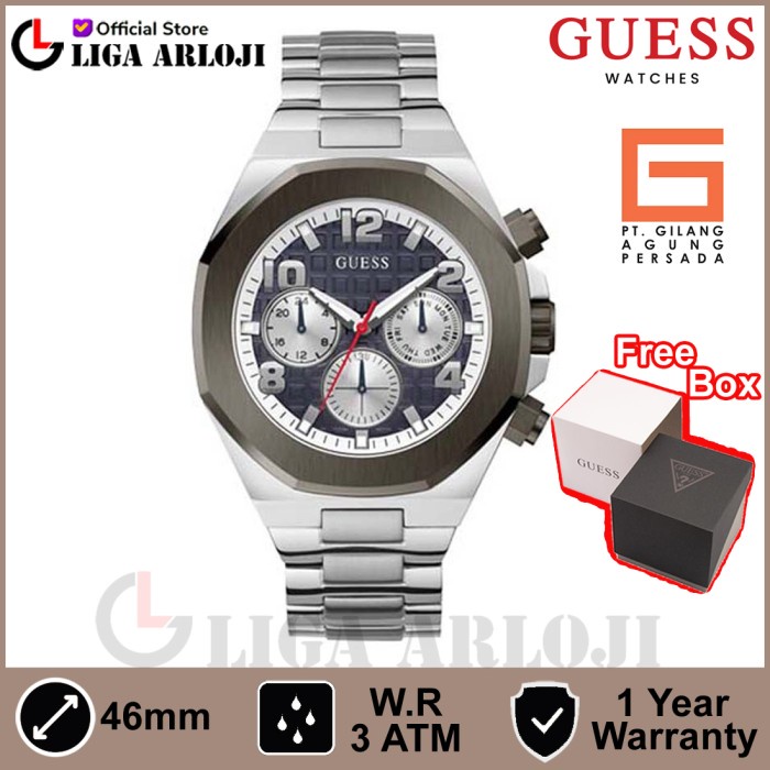 GUESS GW0489G1 Original EMPIRE Jam Tangan Pria Analog Silver Stainless