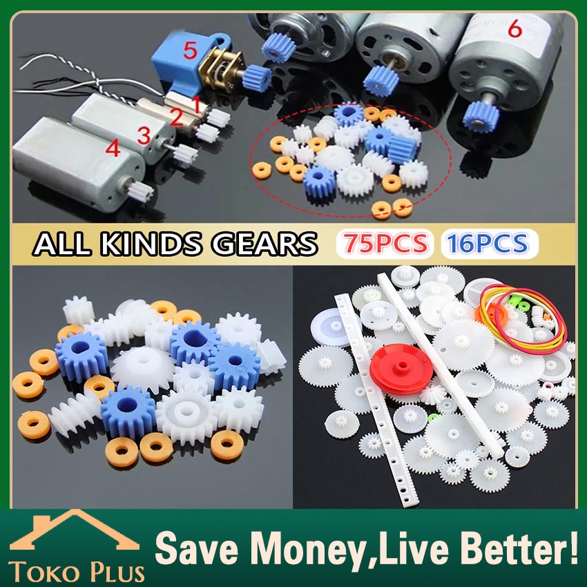 Stok Baru 75Pcs/Set Roda Gigi Plastik DIY Robot Arduino - Gear Pulley Spindle Crown Worm Rack Shaft