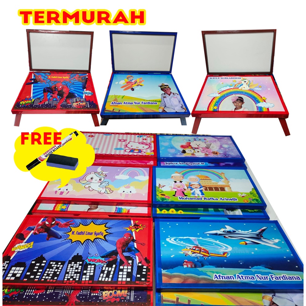 

TERMURAH Custom Meja Belajar Plus Papan Tulis Lipat Karakter Anak Minimalis GRATIS SPIDOL dan PENGHAPUS 30x40x24 mini gambar BISA CUMTUM PHOTO