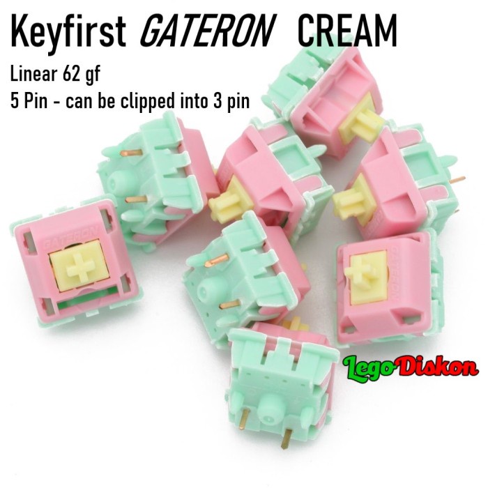 GATERON Keyfirst Cream mechanical keyboard switch - Linear 5 Pin 62G - JASA LUBE