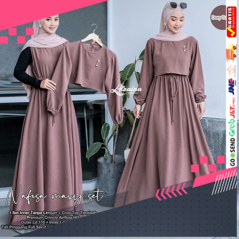 BAJU GAMIS MODEL BARU TERMURAH STYLE TRENDY /GAMIS NAFISA ATASAN PISAH BAHAN CRINKLE AIRFLOW PREMIUM