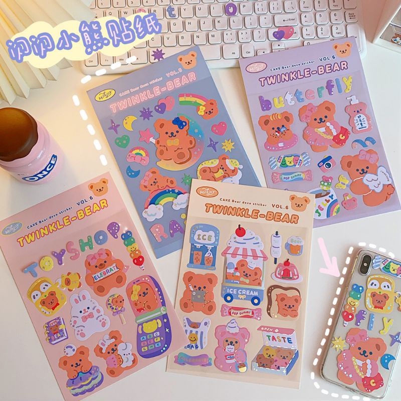 

GAEBOOK || PET Stiker PVC Tahan Air Stiker / Stiker Dekorasi Beruang PVC Twinkle Bear Stiker Desain Beruang Gaya Korea Untuk Scrapbook