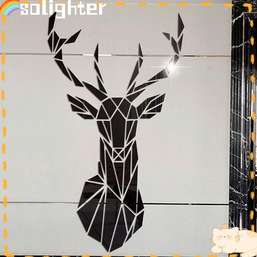 Solighter 3D Stiker Kepala Rusa Gaya Modern Perekat Diri Banyak Ukuran Wall Art