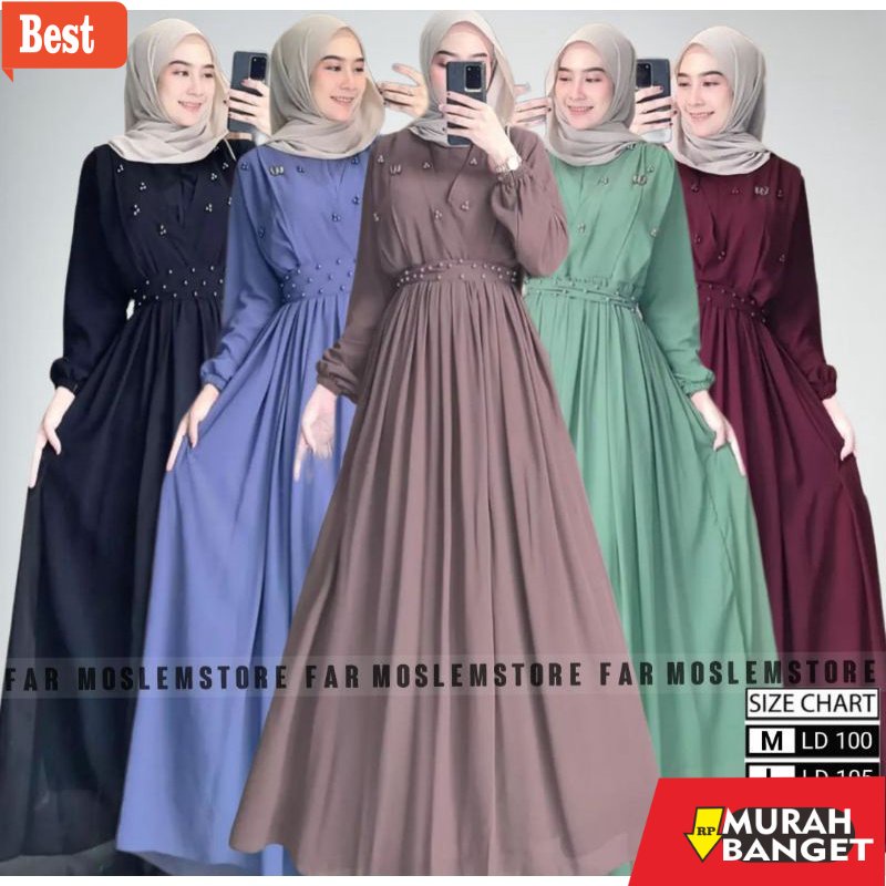 GAMIS RAMADHAN TERBARU UNTUK WANITA- ASHANA DRESS APLIKASI MUTIARA GAMIS CERUTY ARMANY/GAUDY MAXY DR
