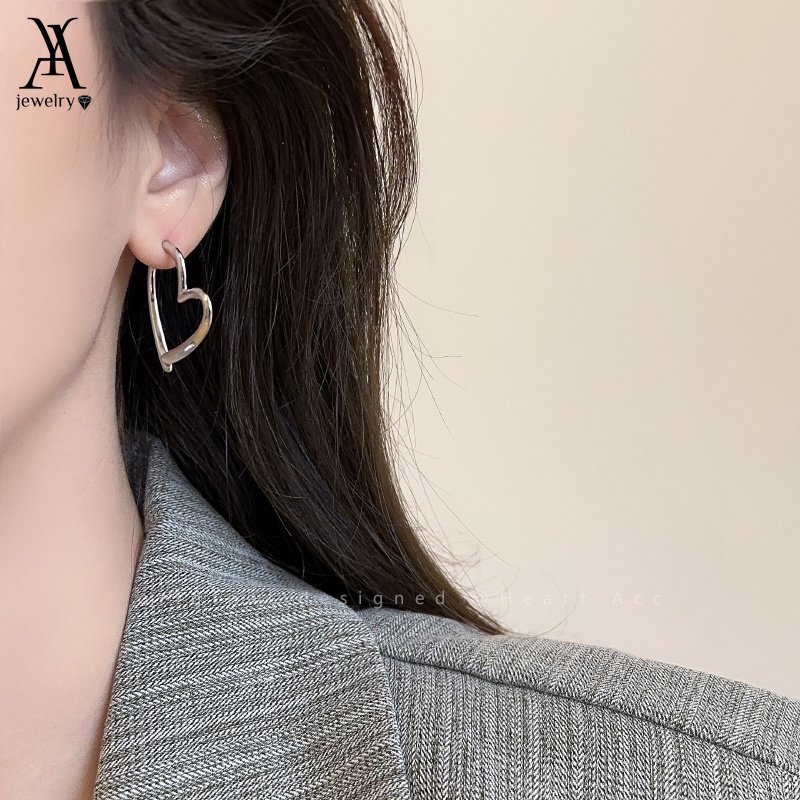 AY(CN) Ay (CN) Anting Salib Hollow Hati Elegan Emas Perak Hoop Earring Untuk Aksesoris Perhiasan Wanita