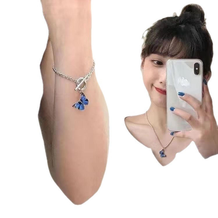 Ins Influencer Gaya Yang Sama Korea Biru Kupu-Kupu Datar Gesper Gelang ins Super Hot Pasangan Pacar Gelang Gelang Gadis