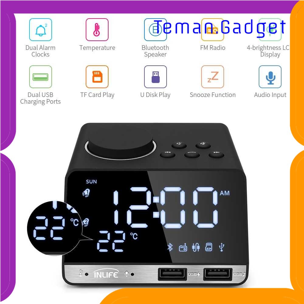 TG -  ART Inlife Jam Meja Bluetooth Active Speaker Alarm Clock Radio USB Charge - K11