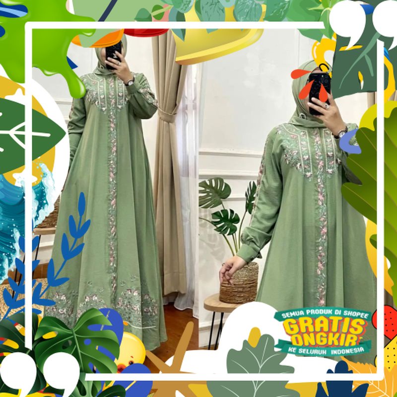Gamis Cringkle Airflow  Mix Bordir Terbaru2022 / Gaudy Maxy / Gami Terbaru2022 Baju Lebaran / Gamis 
