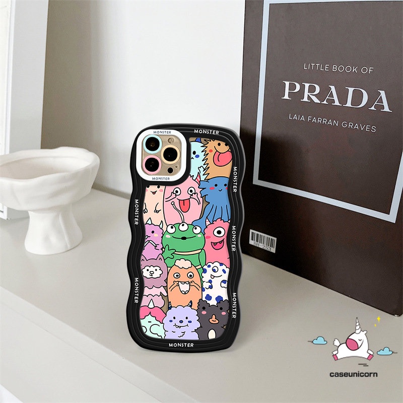 Casing Ponsel Lucu Kompatibel Untuk iPhone 11 Pro Max 7Plus XR 13 12 14 Pro Max 6s 6 7 8 Plus X XS Max14 Plus SE 2020 Kartun Hewan Monster Kecil Tpu Lembut Bergelombang Tepi Penutup Belakang