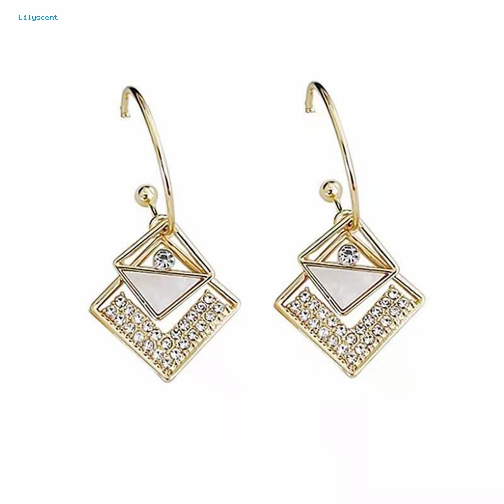 Lilyscent 1pasang Eardrop Pretty Untuk Pesta Square Rhinestone Eardrop Indah