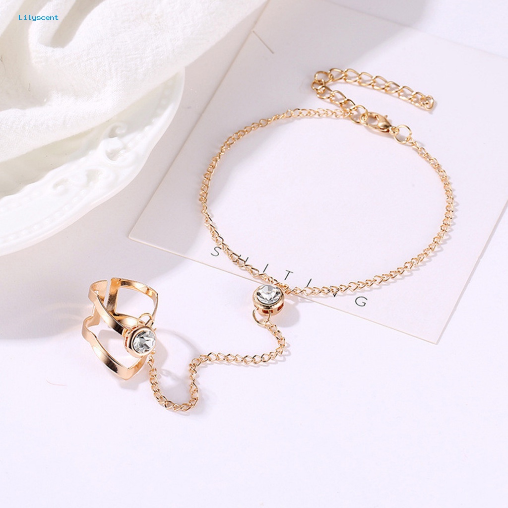 Lilyscent Alloy Gelang Cincin Serba-Satu Untuk Pacaran Indah Wanita Cincin Gelang Set Dipoles