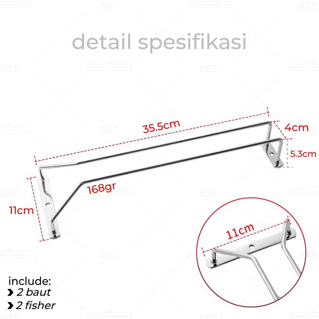 Rak Gelas Wine Kaki Gantung 1 Baris Kafe Hotel Bar Cafe Anggur Holder Glass Rack Cabinet Minibar Stainless Steel Single Row Kitchen Set