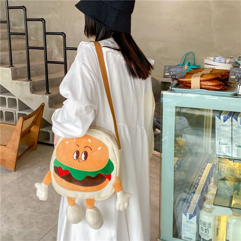 Sera seri lucu hamburger musim semi ceruk tas lucu baru awal musim semi tas kanvas satu bahu tas kreatif Douyin Xiaohongshu