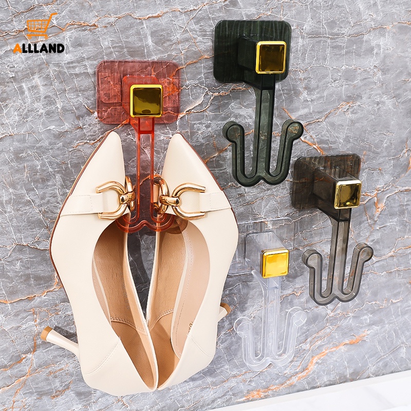 Modern Simple Wall Mounted Double Slot PET Slipper Hook/Rak Gantung Sepatu Perekat Diri Portabel/Kait Penyimpanan Alas Kaki Hemat Ruang Rumah