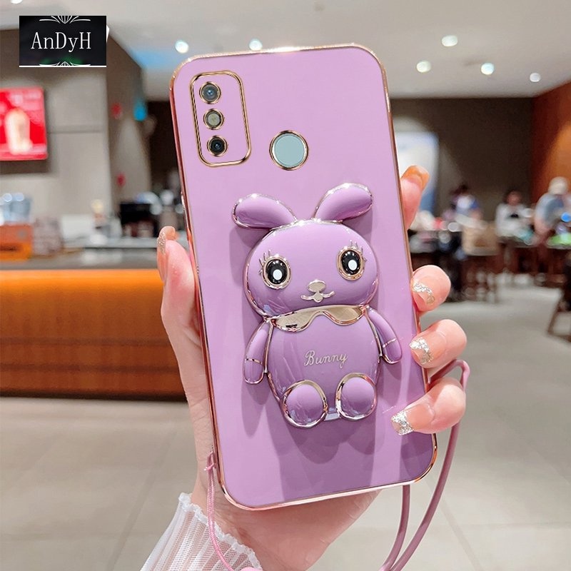 Andyh Case Handphone Untuk Infinix Tecno Spark 6go Spark Go2020 2021 KE5j KE5k Kartun Lucu Kelinci Kecil Tepi Lurus Soft Shell Mengirim lanyard Silikon