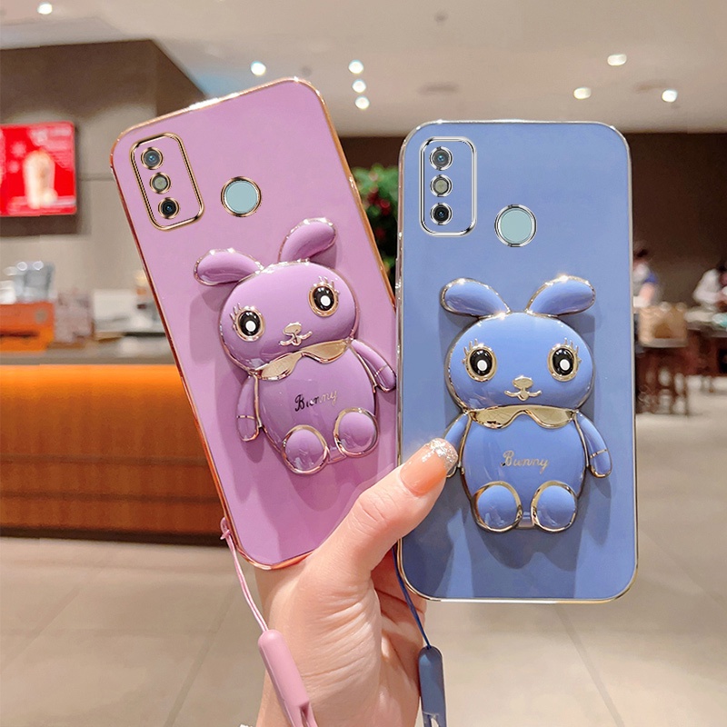 Andyh Case Handphone Untuk Infinix Tecno Spark 6go Spark Go2020 2021 KE5j KE5k Kartun Lucu Kelinci Kecil Tepi Lurus Soft Shell Mengirim lanyard Silikon