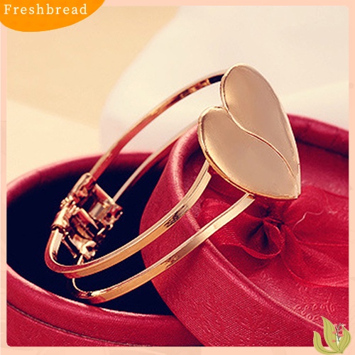 &lt; Freshbread &gt; Fashion Wanita Berlapis Emas Manset Bangle Pasangan Cinta Hati Pesona Gelang Perhiasan