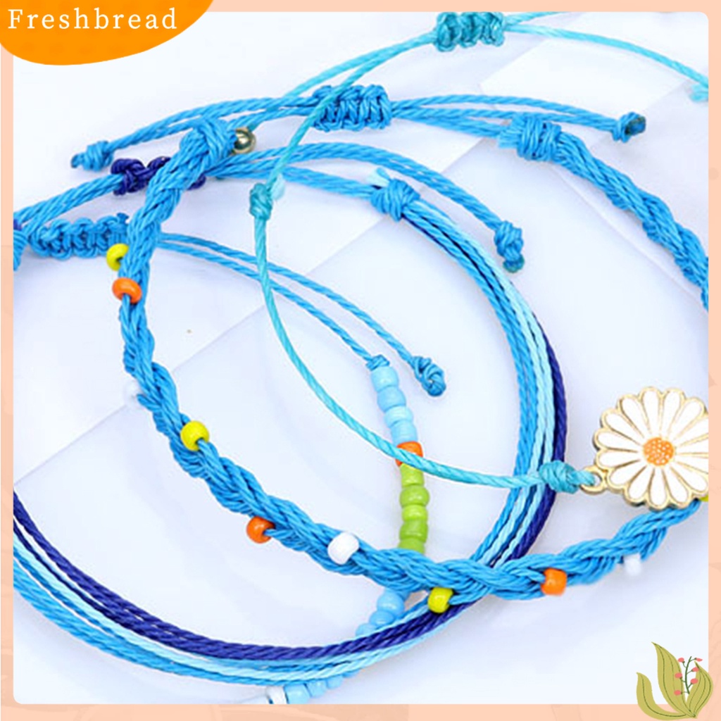 &lt; Freshbread &gt; 4Pcs Wanita Gelang Gaya Bohemian Paduan Tahan Air Tenun Tangan Gelang Braided Bangle Dengan Liontin Set Hadiah Ulang Tahun