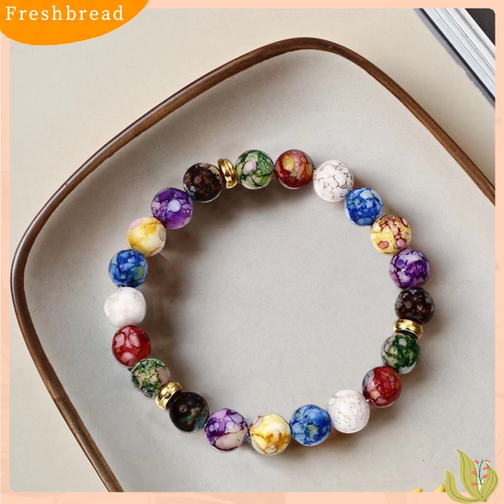 < Freshbread > Beads Gelang Manik-Manik Warna-Warni Tali Elastis Adjustable All-match Hadiah Hias Faux Volcanic Agate Stone Energy Bangle Fashion Charm Untuk Pacaran