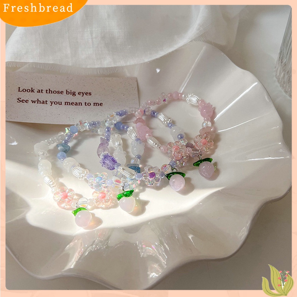 &lt; Freshbread &gt; Gelang Manik-Manik Bentuk Indah Tahan Luntur Berwarna Glasir Wanita Musim Panas Bunga Gelang Dengan Peach Charms Hadiah Ulang Tahun