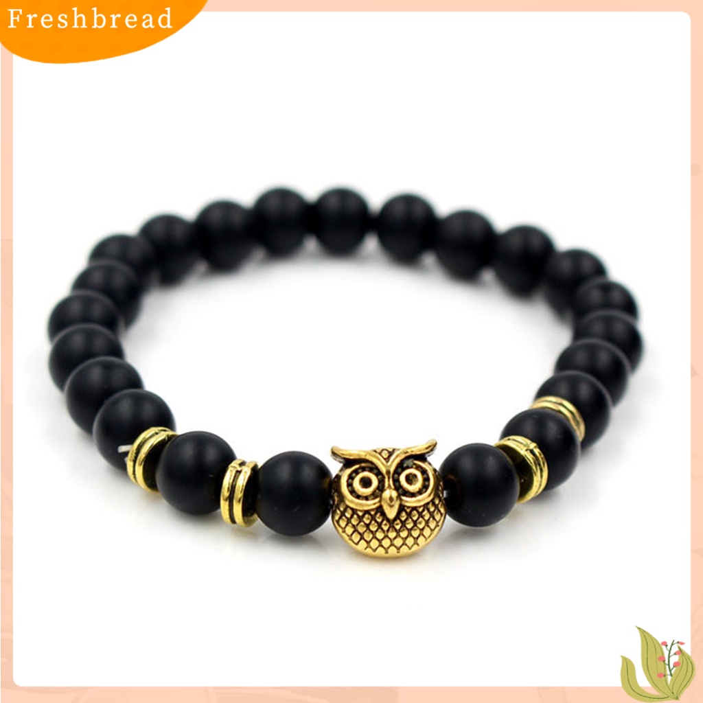 &lt; Freshbread &gt; Gelang Manik-Manik Geometris Manik-Manik Burung Hantu Pesona Adjustable Tali Elastis Penghilang Stres Hadiah Alami Faux Volcanic Stone Energy Bangle Wanita Pria Perhiasan Pakaian Sehari-Hari